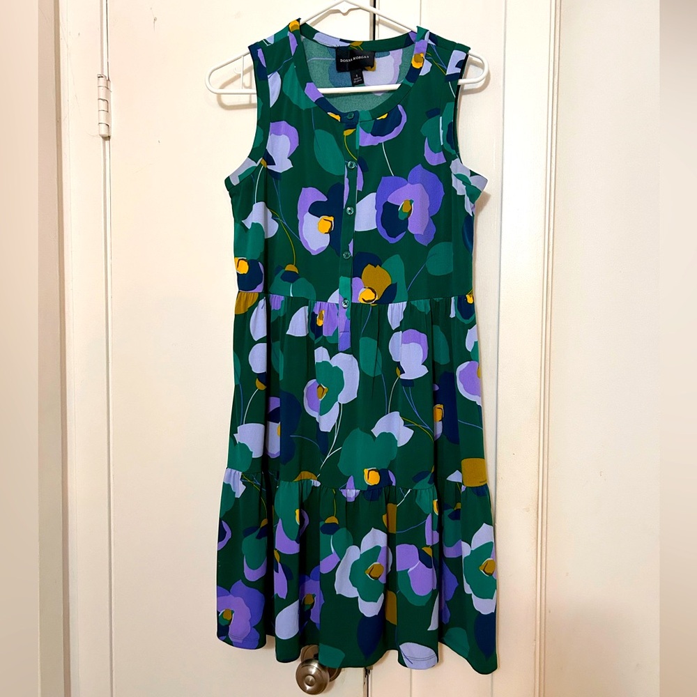Donna Morgan tiered floral dress sz 4 green blue violet